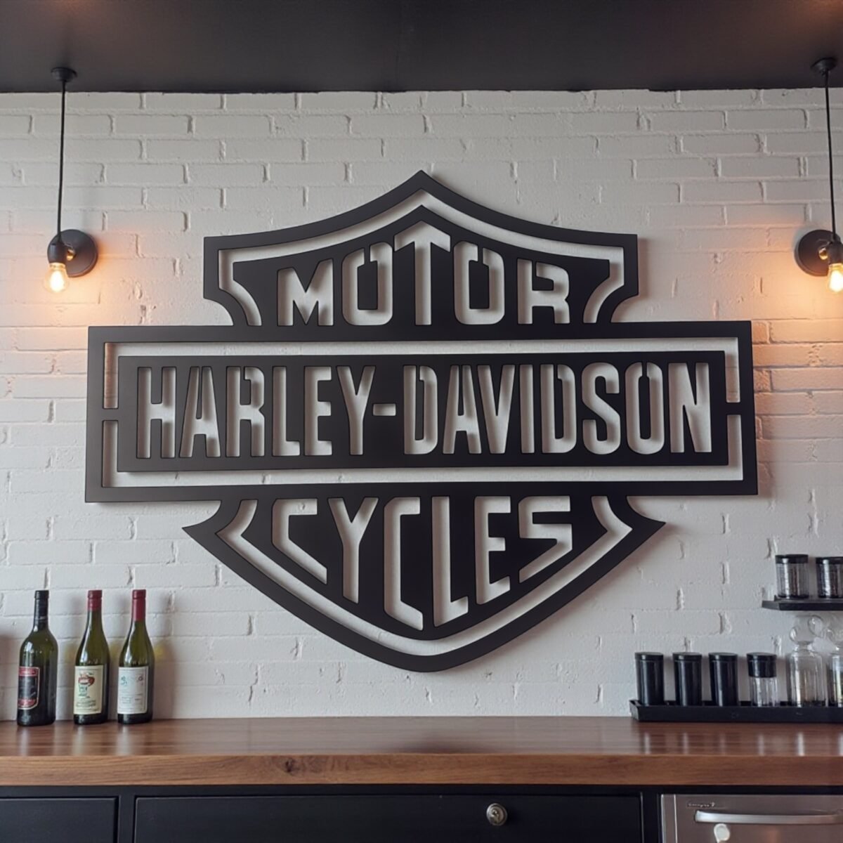 DEKORACJA SCIENNA HARLEY DAVIDSON LOGO STALOWA 80 cm